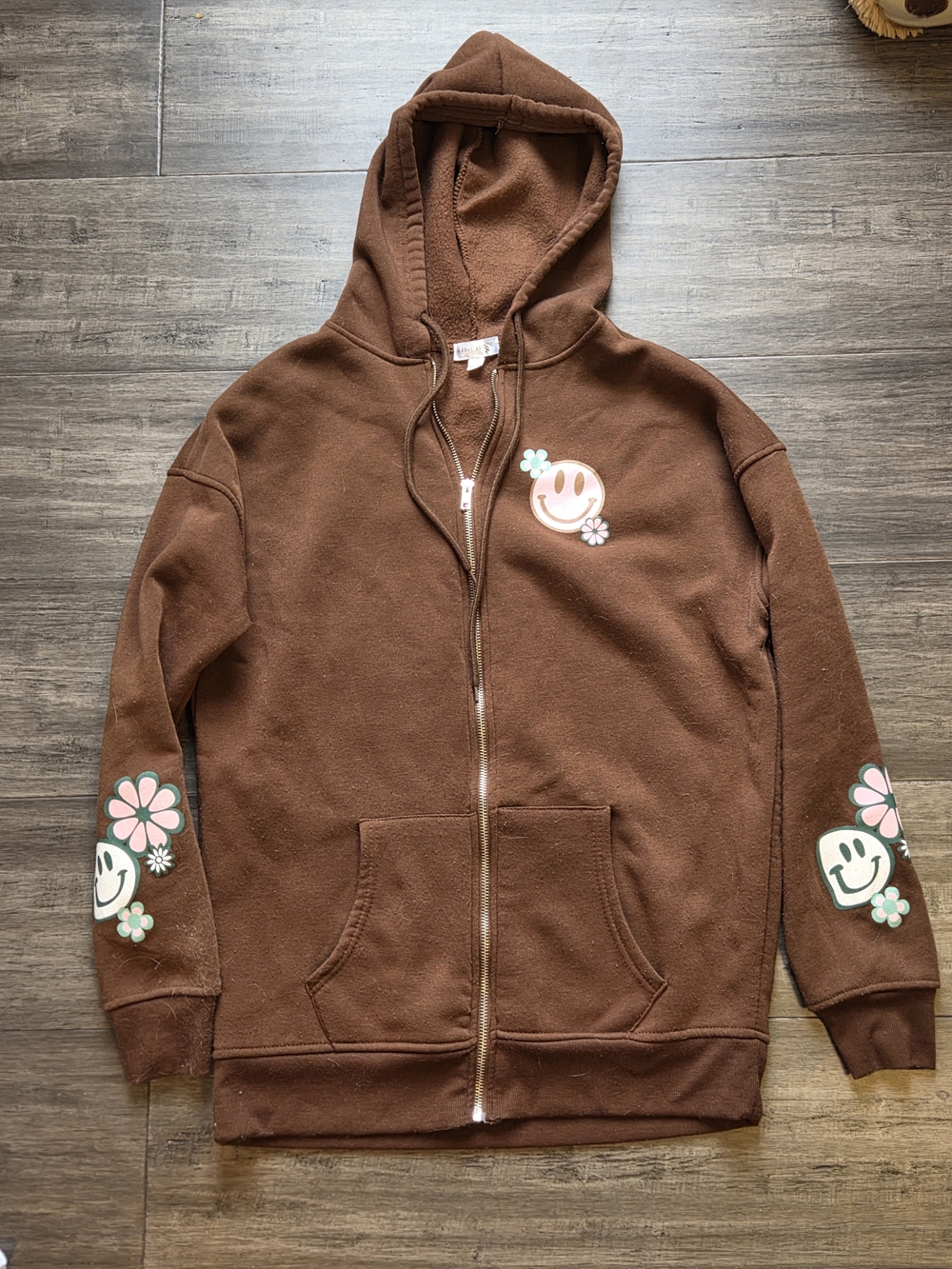 Kids/Teens Brown Smile Flower Zip Hoodie